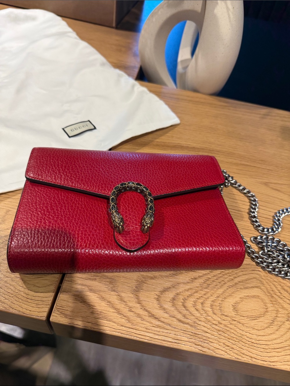 Gucci Red Leather Shoulder Bag with Chain